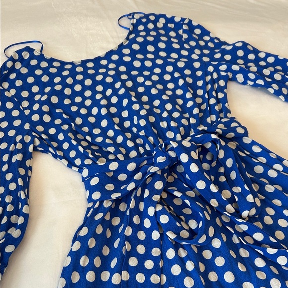 Zara trf collection Blue and White Polka Dot  Dress with Waist Tie XS - Picture 3 of 12